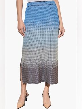 *Ming Wang Knit Ombre Jacquard Print Midi Skirt Beach Cruise Vacation